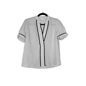 MONTEAU|V-NECK SHORT SLEEVE‎ BLOUSE TOP DOTTED BLACK & WHITE S